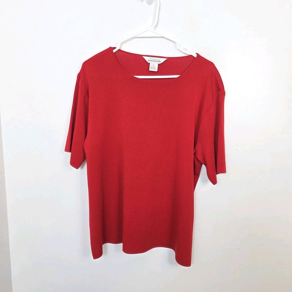 Exclusively Misook Red‎ Knit Quiet Luxury Mature Shirt Sleeve Shirt Size Large